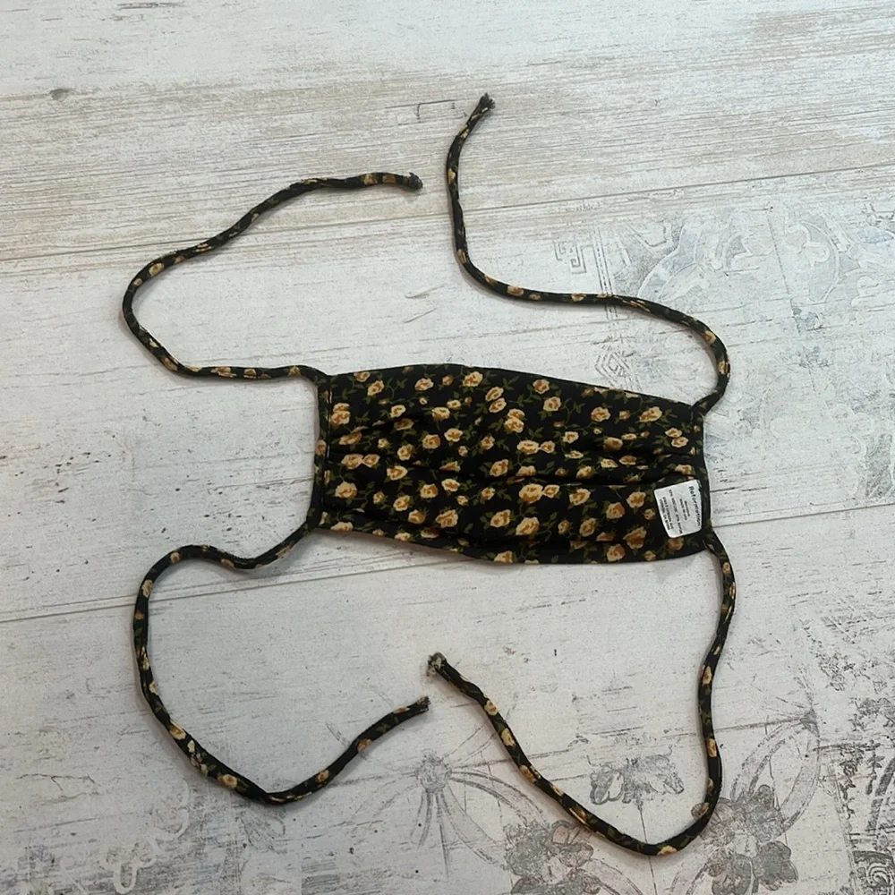Reformation Black Yellow Floral Print Face Mask